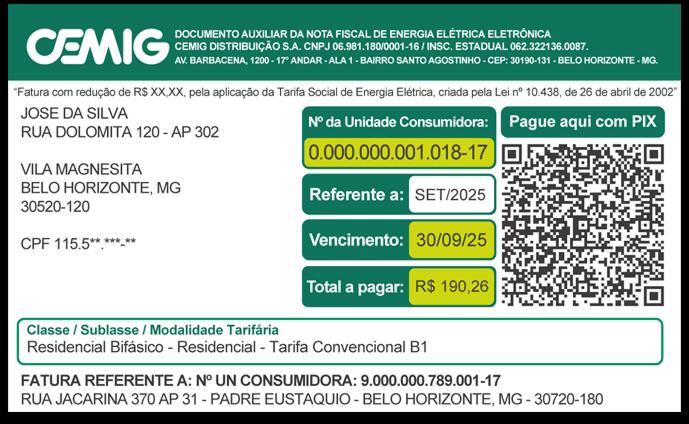Novo formato da conta de energia da Cemig acende alerta para tentativas de fraude.