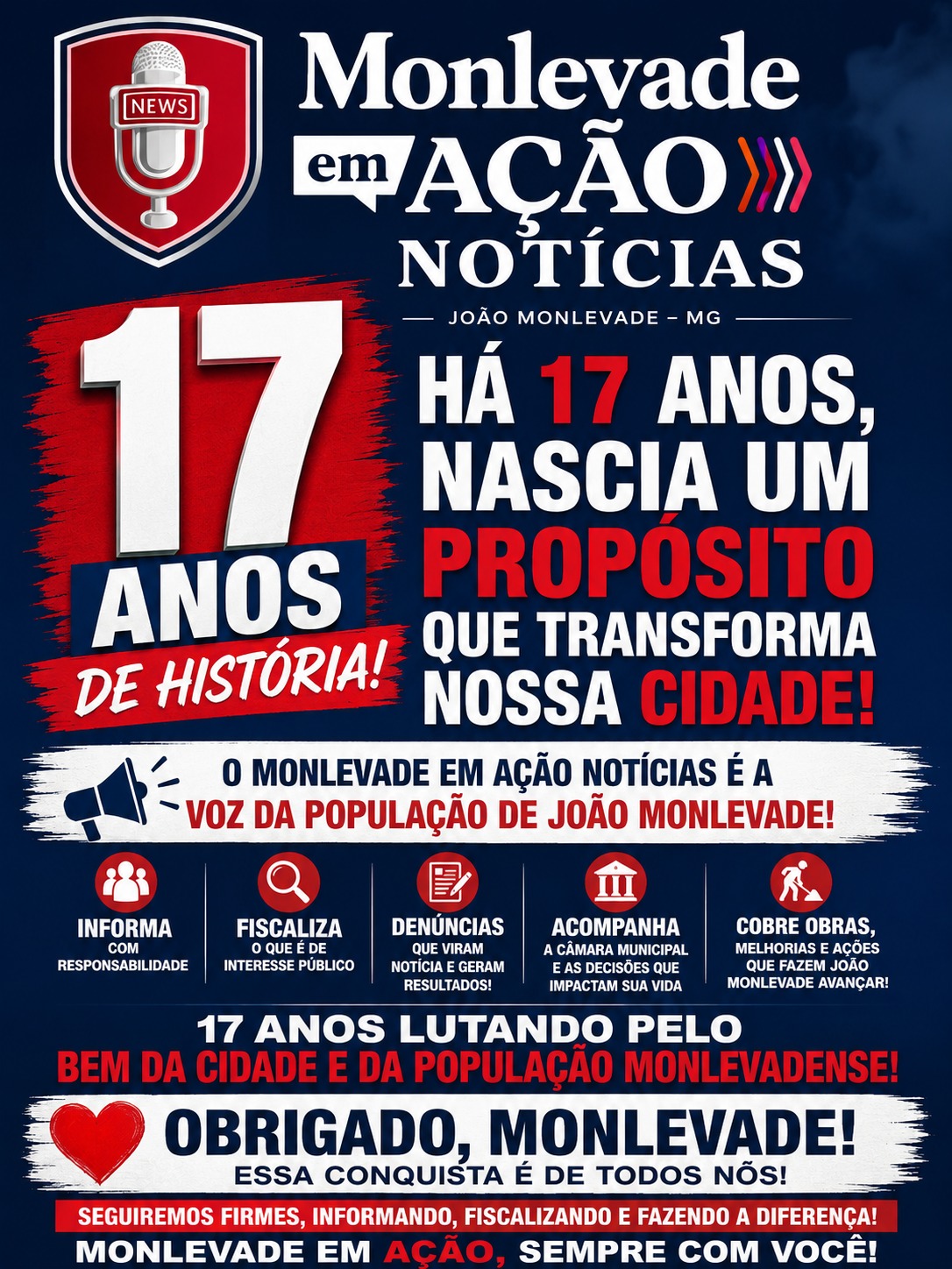 Monlevade em Ação Notícias celebra 17 anos de história.