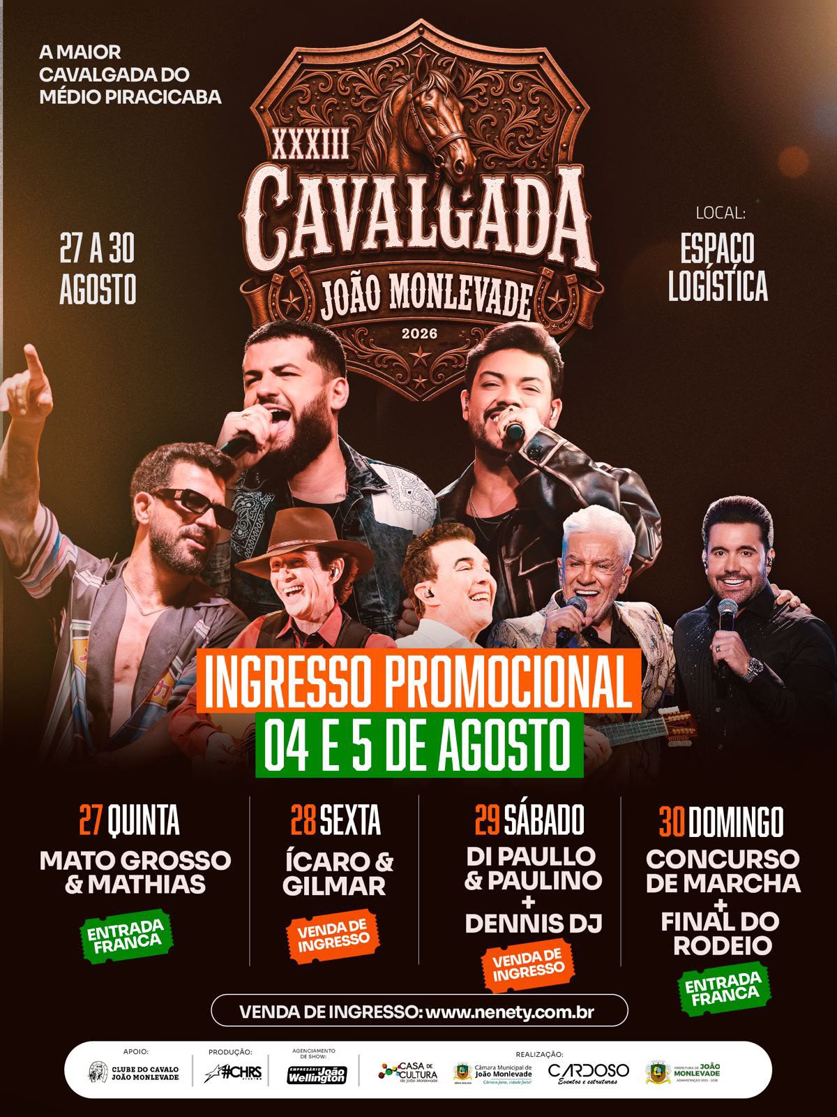 XXXIII Cavalgada de João Monlevade 2026 promete reunir grandes atrações no Espaço Logística.