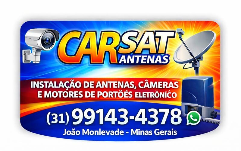 Carsat Antenas, agora com instalaçaoes de Cameras de Segurança e Motores de Portoes eletronicos, whatsapp 31991434378, na Cidade de Joao Monlevade MG.