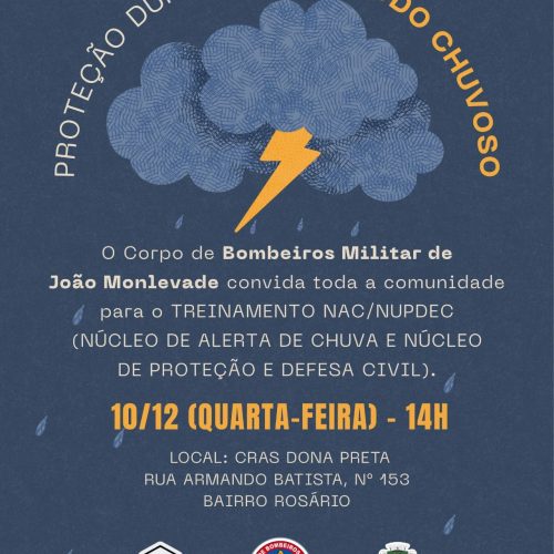 Bombeiros e Cras convidam comunidade de João Monlevade para treinamento de prevenção no período chuvoso.