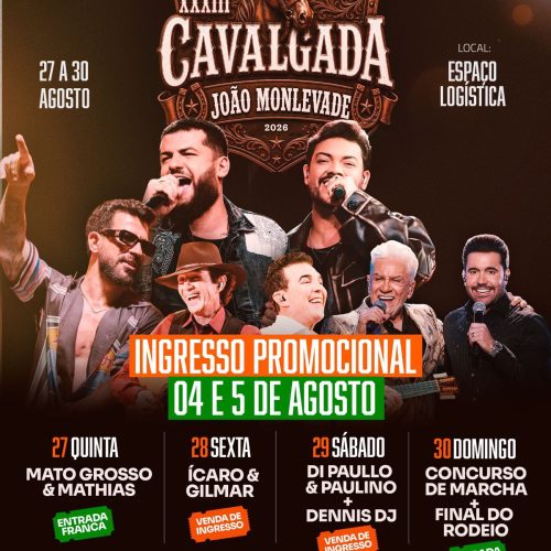 XXXIII Cavalgada de João Monlevade 2026 promete reunir grandes atrações no Espaço Logística.