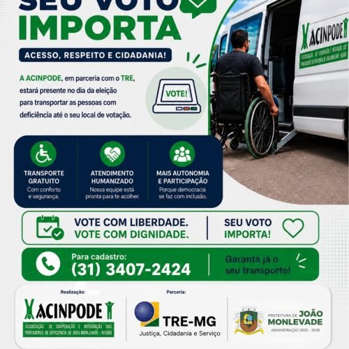 Prefeitura de João Monlevade apoia projeto que garante transporte gratuito para pessoas com deficiência no dia da eleição.