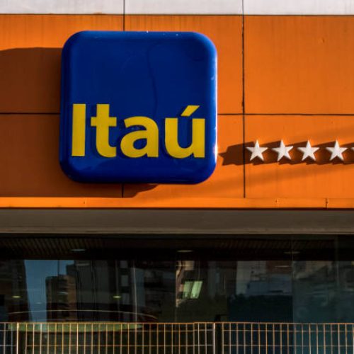Sao Paulo, Brazil, June 12, 2018. Detail of the facade with the logo of an agency of Itau Bank, in the south zone of Sao Paulo